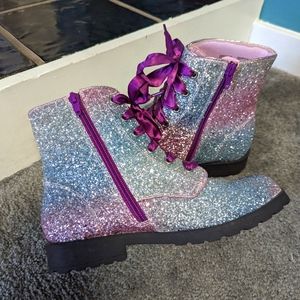 Sold - Wonder Nation Sz 5 Purple Glitter Moto Zipper Ribbon Lace Combat Boots
